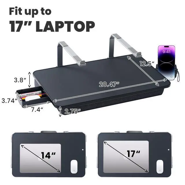 Alt view image 6 of 7 - Large Lap Desk for Laptop with Phone Holder, Elevated Laptop Stand for Bed, FIts up to 17" Laptops & MacBook, Lightweight Lap Desks for Adults with Comfortable Cushion for Bed & Couch, Black