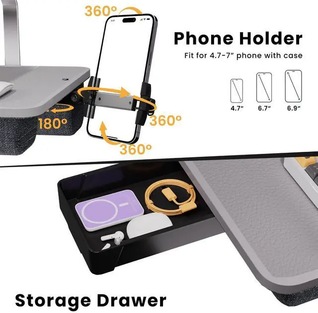 Alt view image 5 of 7 - Large Lap Desk for Laptop with Phone Holder, Elevated Laptop Stand for Bed, FIts up to 17" Laptops & MacBook, Lightweight Lap Desks for Adults with Comfortable Cushion for Bed & Couch
