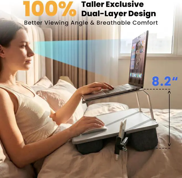 Alt view image 3 of 7 - Large Lap Desk for Laptop with Phone Holder, Elevated Laptop Stand for Bed, FIts up to 17" Laptops & MacBook, Lightweight Lap Desks for Adults with Comfortable Cushion for Bed & Couch