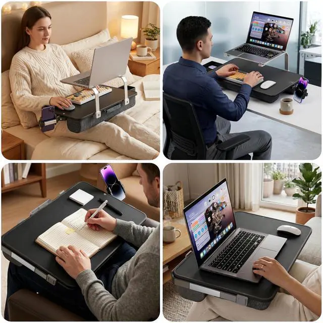 Alt view image 7 of 7 - Large Lap Desk for Laptop with Phone Holder, Elevated Laptop Stand for Bed, FIts up to 17" Laptops & MacBook, Lightweight Lap Desks for Adults with Comfortable Cushion for Bed & Couch, Black
