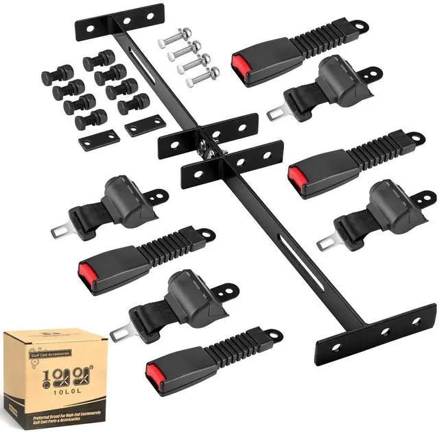 Main image of 4PCS Universal Retractable Golf Cart Seat Belt Kit with Bracket for Yamaha, EZGO, Club Car