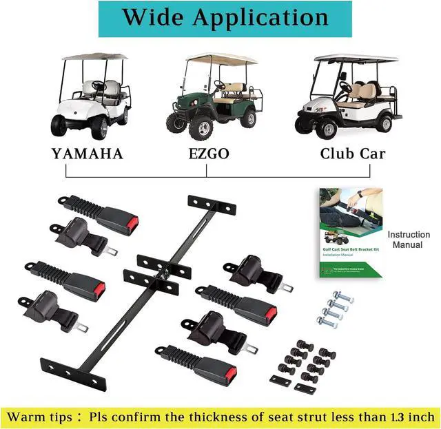 Alt view image 3 of 7 - 4PCS Universal Retractable Golf Cart Seat Belt Kit with Bracket for Yamaha, EZGO, Club Car
