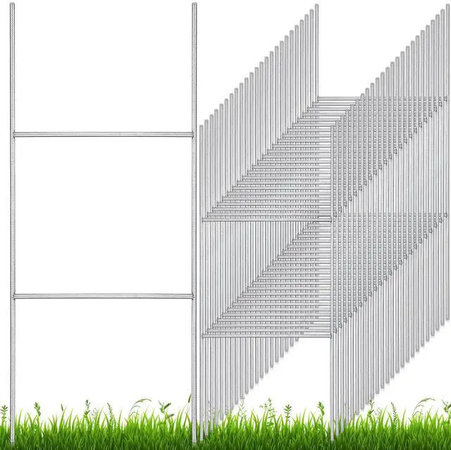 Main image of 60 Pcs H Stake for Yard Sign 24'' x 10'' Metal Heavy Duty H Frame Lawn Wire Stake Metal Sign Holder Bulk for 250 Anniversary USA 4mm 5mm Corrugated Signs Board Guidepost Yard Garden Decor