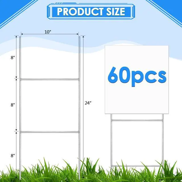 Alt view image 2 of 7 - 60 Pcs H Stake for Yard Sign 24'' x 10'' Metal Heavy Duty H Frame Lawn Wire Stake Metal Sign Holder Bulk for 250 Anniversary USA 4mm 5mm Corrugated Signs Board Guidepost Yard Garden Decor