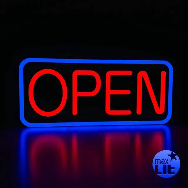 Main image of 21'' X 10'' New Ultra Bright LED Neon Sign - OPEN - Remote Controlled - Energy Efficient & Durable (Blue/Red)