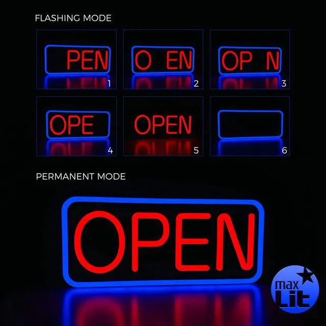 Alt view image 4 of 6 - 21'' X 10'' New Ultra Bright LED Neon Sign - OPEN - Remote Controlled - Energy Efficient & Durable (Blue/Red)