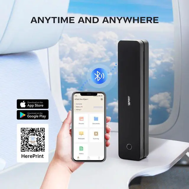 Alt view image 3 of 7 - Portable-Printer Wireless for Travel,300DPI Inkless Thermal Small Printers for Home Use,Office,Vehicles,Mobile Bluetooth Printer Supports 8.5" x 11" US Letter,for Smartphone & PC,Black