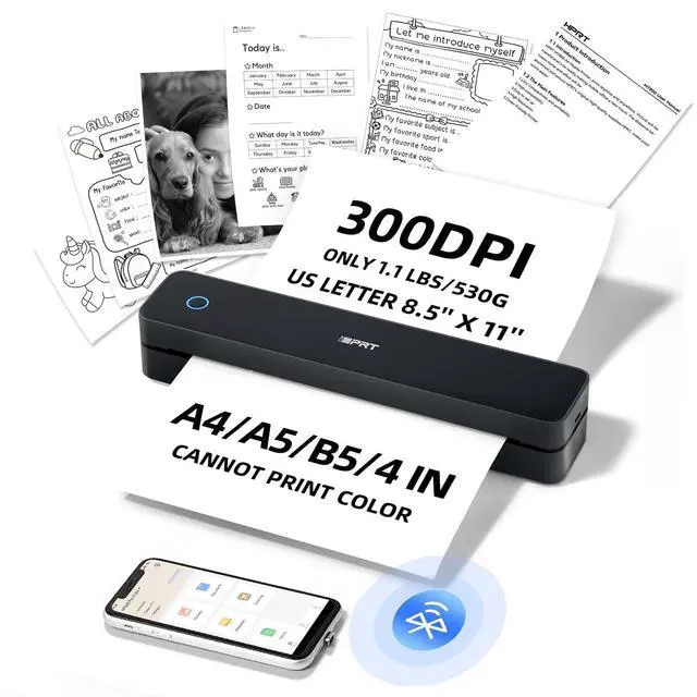 Main image of Portable-Printer Wireless for Travel,300DPI Inkless Thermal Small Printers for Home Use,Office,Vehicles,Mobile Bluetooth Printer Supports 8.5" x 11" US Letter,for Smartphone & PC,Black