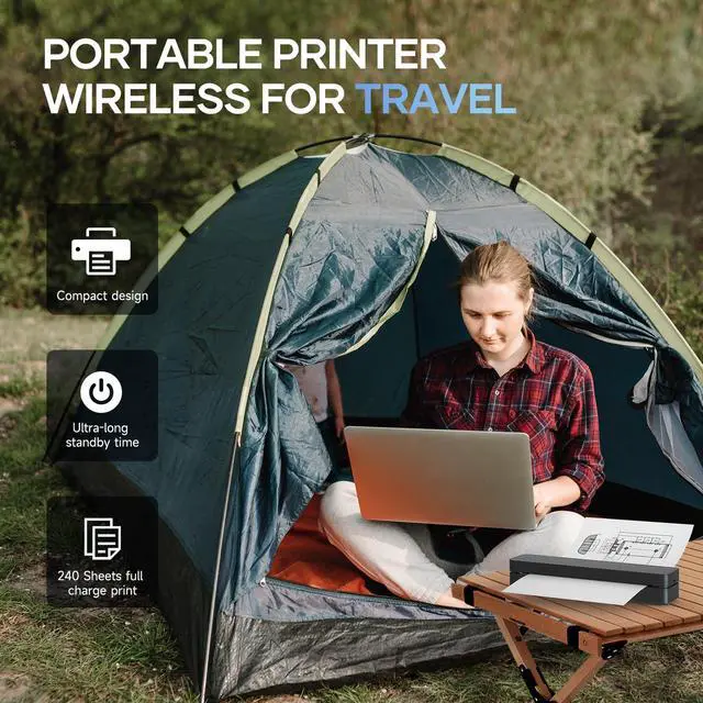 Alt view image 4 of 7 - Portable-Printer Wireless for Travel,300DPI Inkless Thermal Small Printers for Home Use,Office,Vehicles,Mobile Bluetooth Printer Supports 8.5" x 11" US Letter,for Smartphone & PC,Black