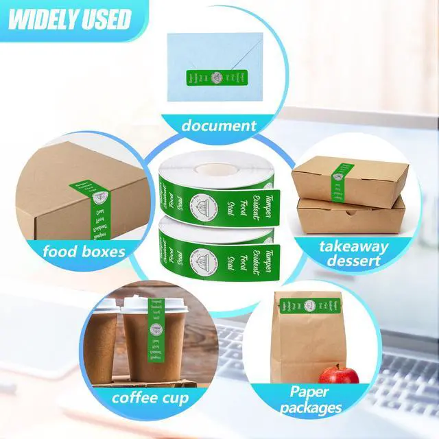 Alt view image 2 of 7 - 2000 Pieces Tamper Evident Stickers for Food Delivery 1.5 x 6 Inches Red Tamper Seal Proof Tape Safe Labels Sealed for Freshness Drink Food Container Pizza Boxes (Green)