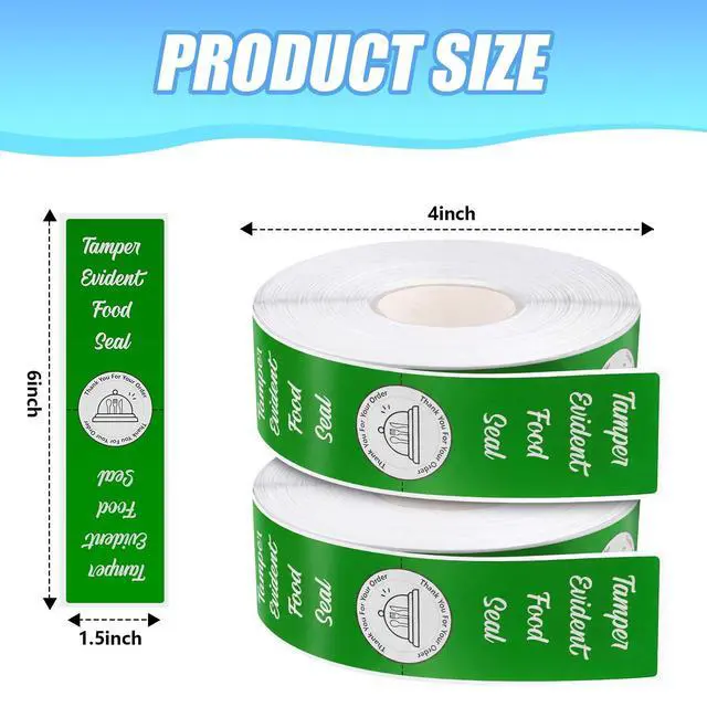 Alt view image 3 of 7 - 2000 Pieces Tamper Evident Stickers for Food Delivery 1.5 x 6 Inches Red Tamper Seal Proof Tape Safe Labels Sealed for Freshness Drink Food Container Pizza Boxes (Green)