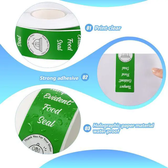 Alt view image 4 of 7 - 2000 Pieces Tamper Evident Stickers for Food Delivery 1.5 x 6 Inches Red Tamper Seal Proof Tape Safe Labels Sealed for Freshness Drink Food Container Pizza Boxes (Green)