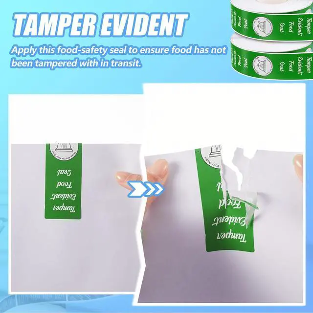 Alt view image 5 of 7 - 2000 Pieces Tamper Evident Stickers for Food Delivery 1.5 x 6 Inches Red Tamper Seal Proof Tape Safe Labels Sealed for Freshness Drink Food Container Pizza Boxes (Green)