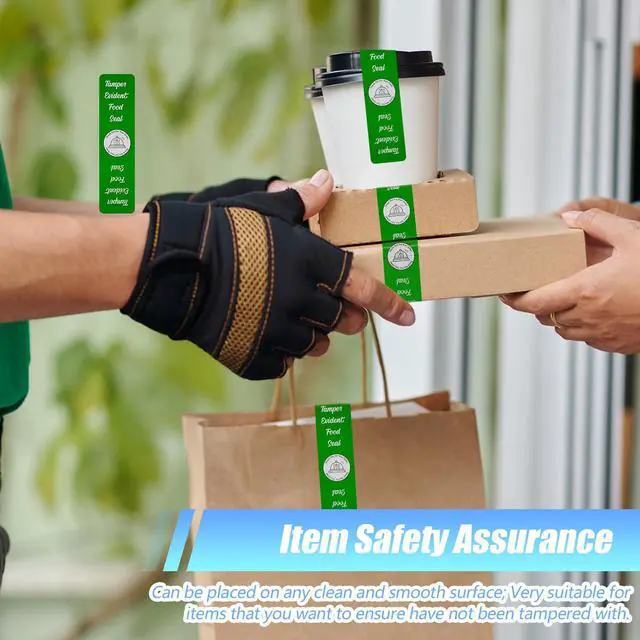 Alt view image 6 of 7 - 2000 Pieces Tamper Evident Stickers for Food Delivery 1.5 x 6 Inches Red Tamper Seal Proof Tape Safe Labels Sealed for Freshness Drink Food Container Pizza Boxes (Green)