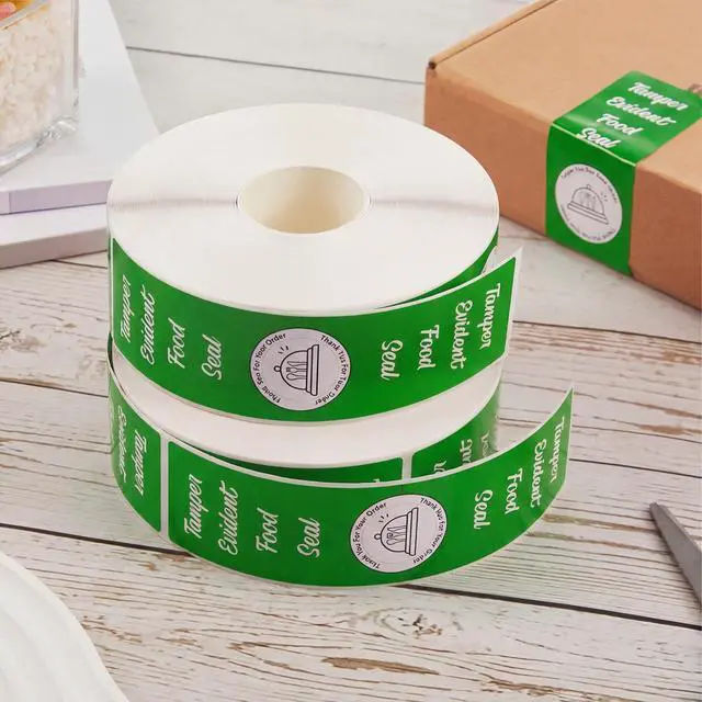 Alt view image 7 of 7 - 2000 Pieces Tamper Evident Stickers for Food Delivery 1.5 x 6 Inches Red Tamper Seal Proof Tape Safe Labels Sealed for Freshness Drink Food Container Pizza Boxes (Green)