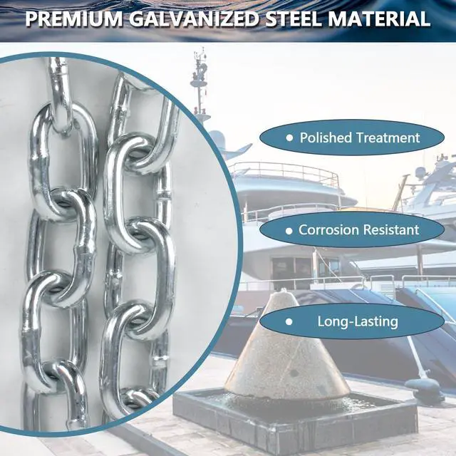 Alt view image 3 of 7 - Galvanized Steel Anchor Chain, 4ft/5ft/6ft/10ft/15ft/20ft Boat Anchor Chain, Anchor Lead Chain with Double Boat Anchor Shackle, Marine Anchor Chain for Different Anchors, Anchor Chains for Boats