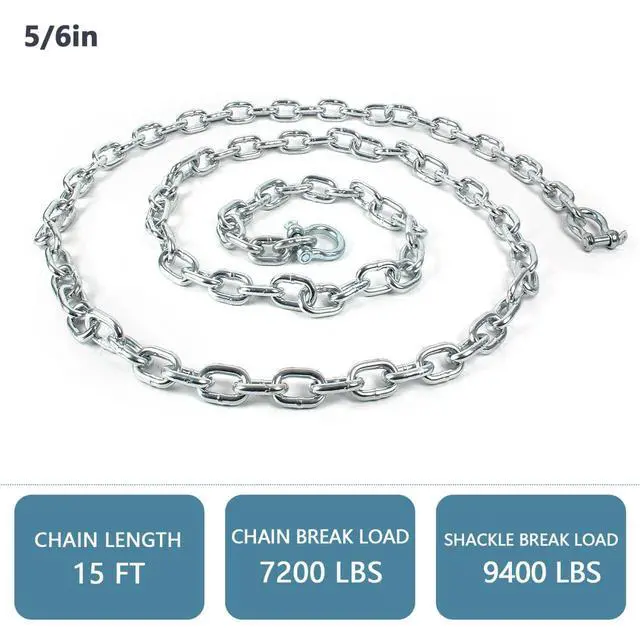 Alt view image 2 of 7 - Galvanized Steel Anchor Chain, 4ft/5ft/6ft/10ft/15ft/20ft Boat Anchor Chain, Anchor Lead Chain with Double Boat Anchor Shackle, Marine Anchor Chain for Different Anchors, Anchor Chains for Boats