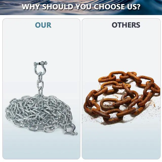 Alt view image 5 of 7 - Galvanized Steel Anchor Chain, 4ft/5ft/6ft/10ft/15ft/20ft Boat Anchor Chain, Anchor Lead Chain with Double Boat Anchor Shackle, Marine Anchor Chain for Different Anchors, Anchor Chains for Boats