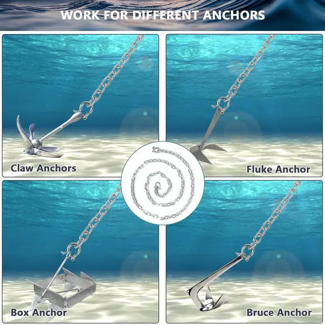 Alt view image 7 of 7 - Galvanized Steel Anchor Chain, 4ft/5ft/6ft/10ft/15ft/20ft Boat Anchor Chain, Anchor Lead Chain with Double Boat Anchor Shackle, Marine Anchor Chain for Different Anchors, Anchor Chains for Boats