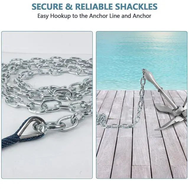 Alt view image 6 of 7 - Galvanized Steel Anchor Chain, 4ft/5ft/6ft/10ft/15ft/20ft Boat Anchor Chain, Anchor Lead Chain with Double Boat Anchor Shackle, Marine Anchor Chain for Different Anchors, Anchor Chains for Boats