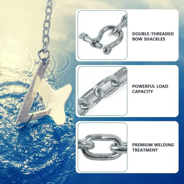 Alt view image 4 of 7 - Galvanized Steel Anchor Chain, 4ft/5ft/6ft/10ft/15ft/20ft Boat Anchor Chain, Anchor Lead Chain with Double Boat Anchor Shackle, Marine Anchor Chain for Different Anchors, Anchor Chains for Boats