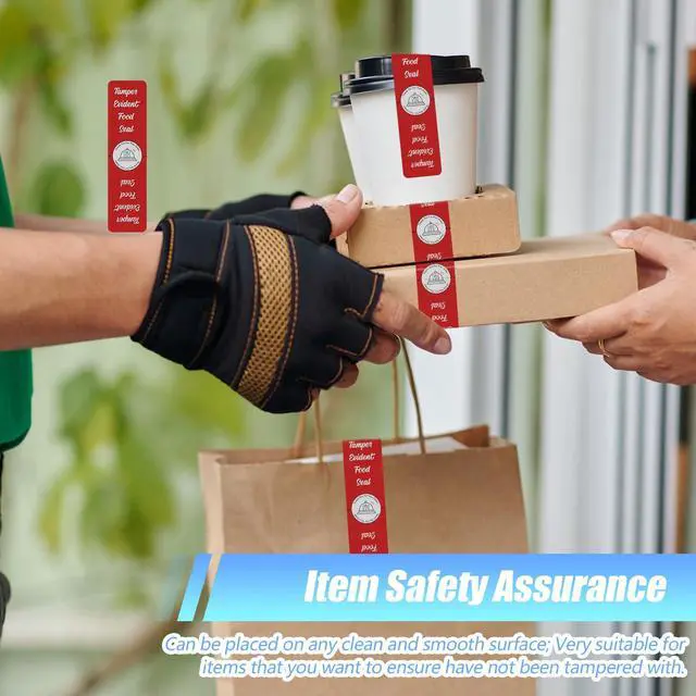 Alt view image 3 of 6 - 2000 Pieces Tamper Evident Stickers for Food Delivery 1.5 x 6 Inches Red Tamper Seal Proof Tape Safe Labels Sealed for Freshness Drink Food Container Pizza Boxes (Red)