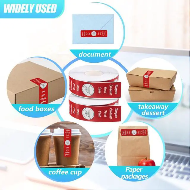 Alt view image 2 of 6 - 2000 Pieces Tamper Evident Stickers for Food Delivery 1.5 x 6 Inches Red Tamper Seal Proof Tape Safe Labels Sealed for Freshness Drink Food Container Pizza Boxes (Red)