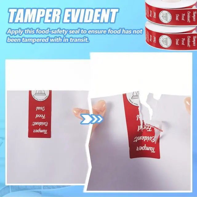 Alt view image 5 of 6 - 2000 Pieces Tamper Evident Stickers for Food Delivery 1.5 x 6 Inches Red Tamper Seal Proof Tape Safe Labels Sealed for Freshness Drink Food Container Pizza Boxes (Red)