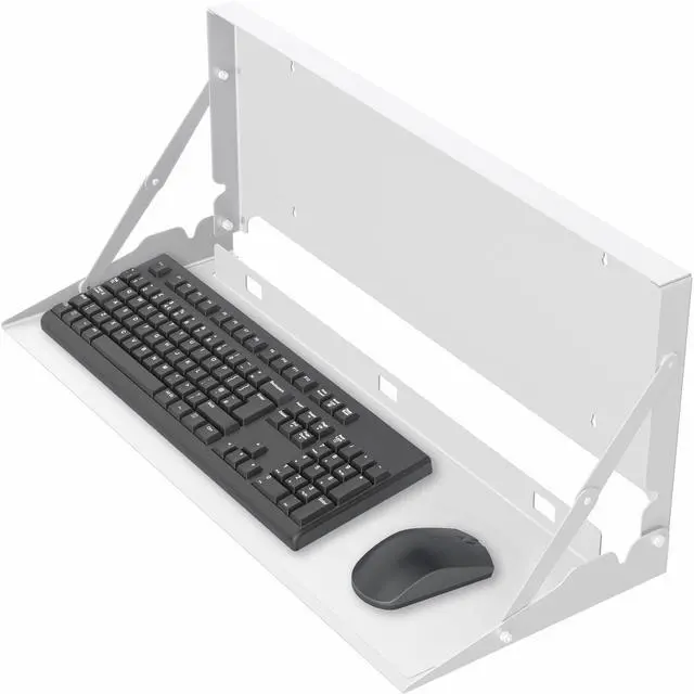 Main image of White Flip Down 24 Inch Keyboard Tray Wall Mount, MOUNT-FDKB1-W | Fits Standard Size Keyboards and Mice, Fold Down Typing Platform, Space Saving Design, Mouse Pad Included