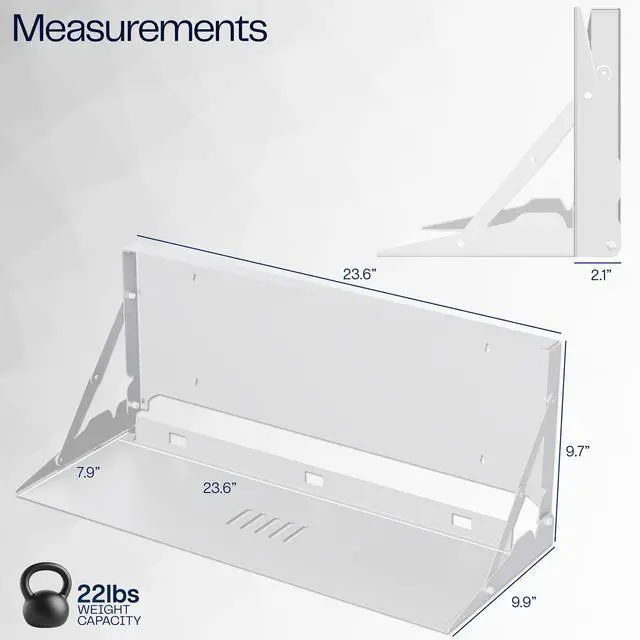 Alt view image 3 of 7 - White Flip Down 24 Inch Keyboard Tray Wall Mount, MOUNT-FDKB1-W | Fits Standard Size Keyboards and Mice, Fold Down Typing Platform, Space Saving Design, Mouse Pad Included