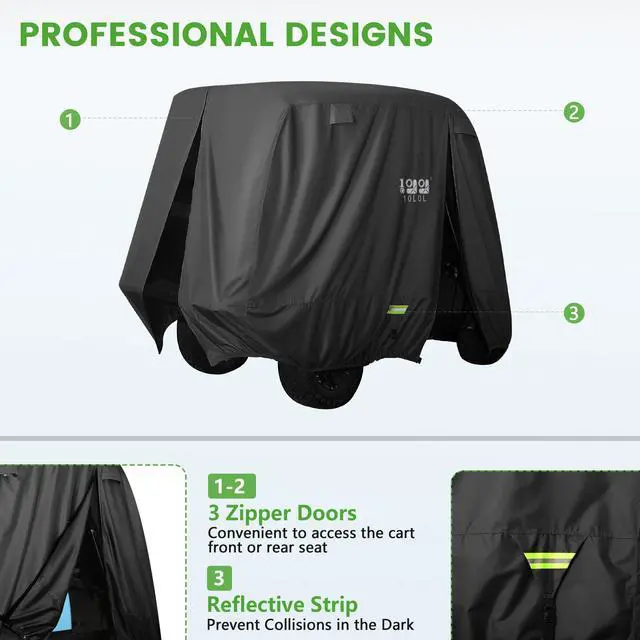 Alt view image 3 of 7 - 2/4/4+2 Passenger Golf Cart Cover Upgrade Extended Roof, 600D Waterproof Snowproof Windproof Sunproof Durable Full Golf Cart Covers for Yamaha,EZGO,Club Car and Other