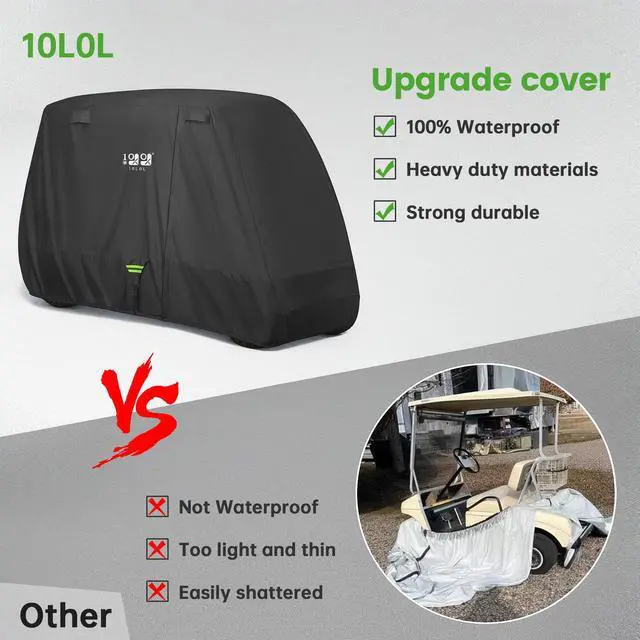 Alt view image 4 of 7 - 2/4/4+2 Passenger Golf Cart Cover Upgrade Extended Roof, 600D Waterproof Snowproof Windproof Sunproof Durable Full Golf Cart Covers for Yamaha,EZGO,Club Car and Other