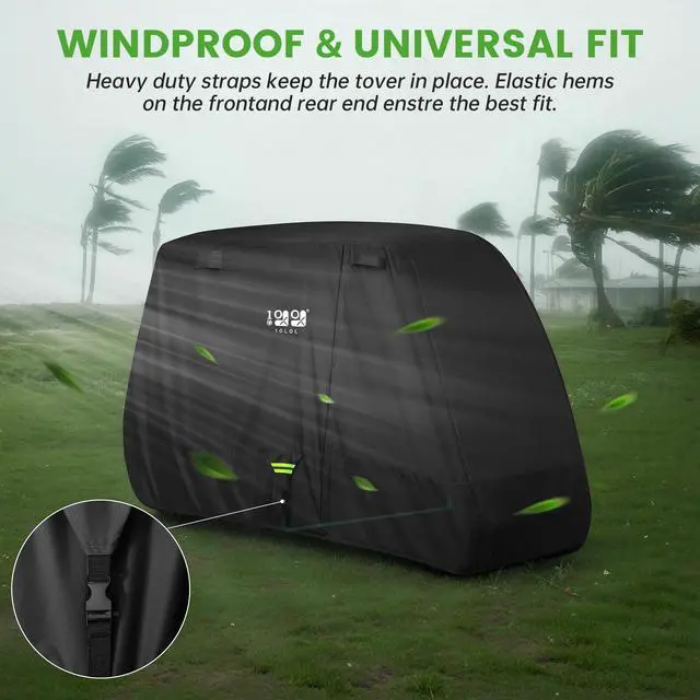 Alt view image 5 of 7 - 2/4/4+2 Passenger Golf Cart Cover Upgrade Extended Roof, 600D Waterproof Snowproof Windproof Sunproof Durable Full Golf Cart Covers for Yamaha,EZGO,Club Car and Other