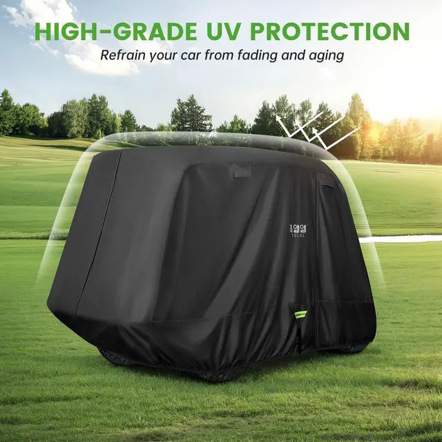 Alt view image 6 of 7 - 2/4/4+2 Passenger Golf Cart Cover Upgrade Extended Roof, 600D Waterproof Snowproof Windproof Sunproof Durable Full Golf Cart Covers for Yamaha,EZGO,Club Car and Other