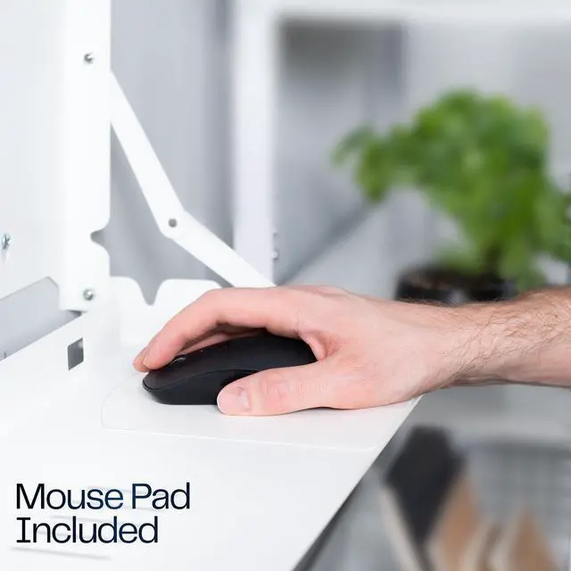Alt view image 6 of 7 - White Flip Down 24 Inch Keyboard Tray Wall Mount, MOUNT-FDKB1-W | Fits Standard Size Keyboards and Mice, Fold Down Typing Platform, Space Saving Design, Mouse Pad Included