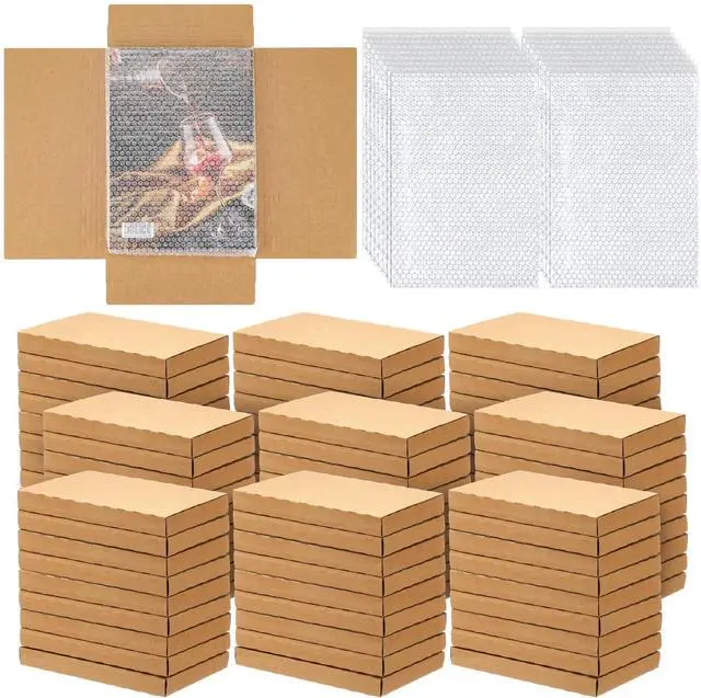 Main image of 100 Pack Corrugated Comic Book Mailers 7.8 x 11 x 1.2 Inch with 100 Bubble Bags, Comic Book Shipping Box Fold Cardboard Photo Box for Mailing Packaging, Height Adjustable (Brown)