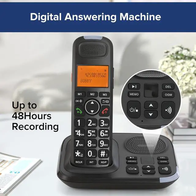 Alt view image 3 of 7 - D1015 DECT 6.0 Expandable Cordless Phone System with Answering Machine, Caller ID, Big Buttons, Speakerphone, Audio Assist - Home & Small Business(2 Handsets)
