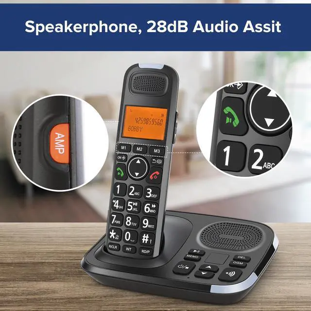 Alt view image 4 of 7 - D1015 DECT 6.0 Expandable Cordless Phone System with Answering Machine, Caller ID, Big Buttons, Speakerphone, Audio Assist - Home & Small Business(2 Handsets)