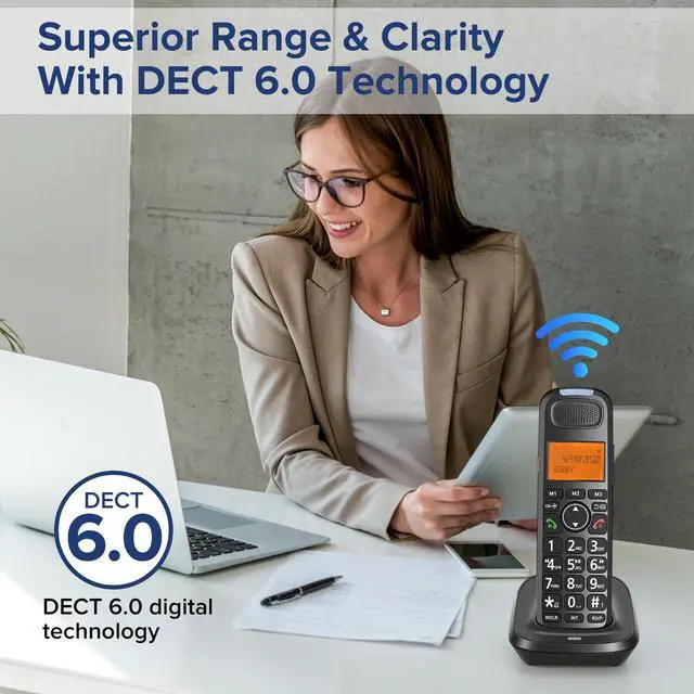 Alt view image 6 of 7 - D1015 DECT 6.0 Expandable Cordless Phone System with Answering Machine, Caller ID, Big Buttons, Speakerphone, Audio Assist - Home & Small Business(2 Handsets)