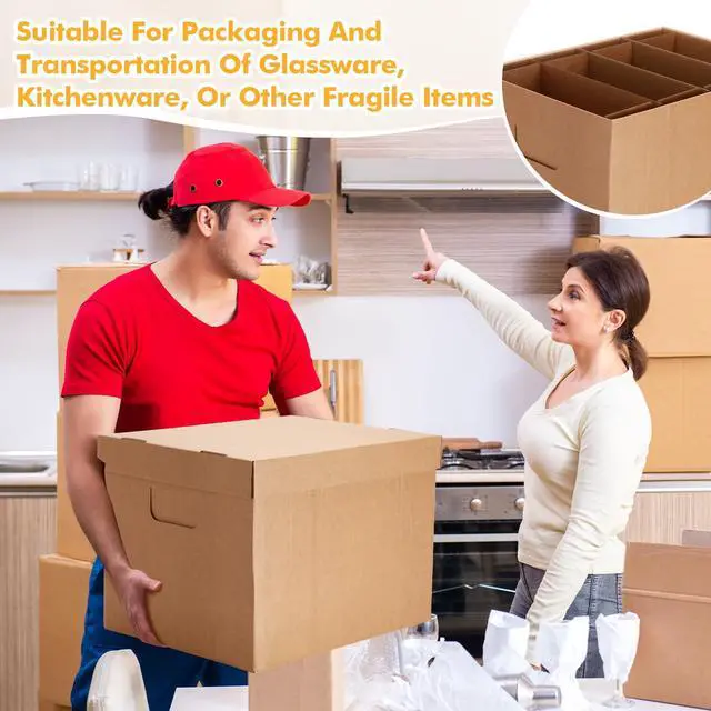 Alt view image 5 of 6 - 6 Sets Kitchen Moving Boxes with Divider Kits for Dish Glassware Wine Glass Packing with Handle Included Cup and Plate Box, Corrugate Dividers, Foam Pouches (15 x 12 x 10 Inch)