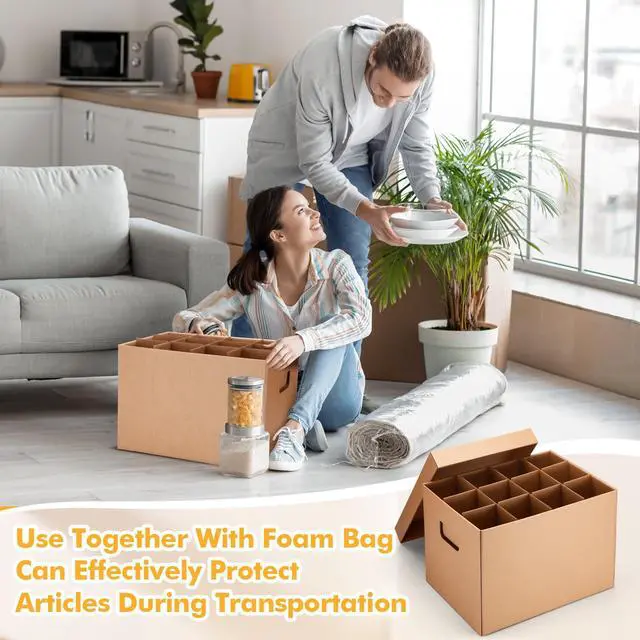 Alt view image 6 of 6 - 6 Sets Kitchen Moving Boxes with Divider Kits for Dish Glassware Wine Glass Packing with Handle Included Cup and Plate Box, Corrugate Dividers, Foam Pouches (15 x 12 x 10 Inch)