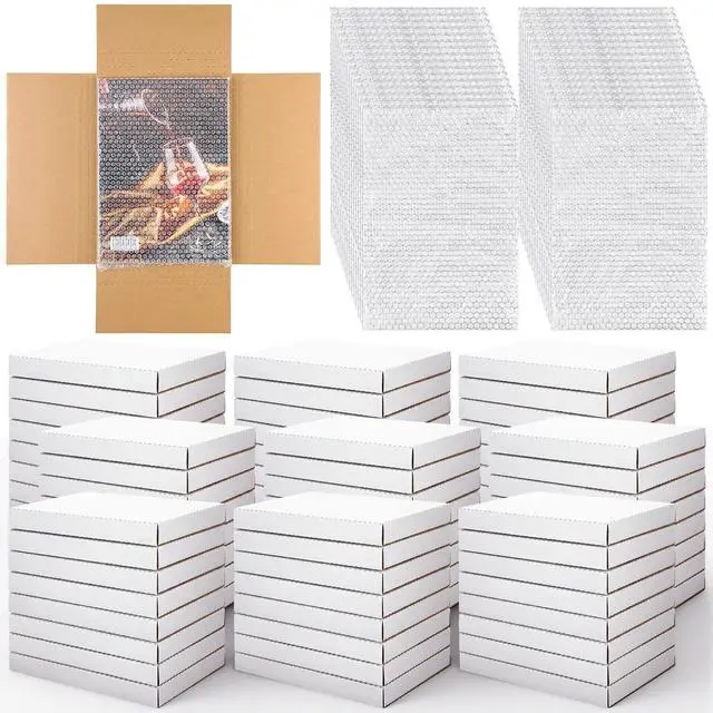 Main image of 100 Pack Corrugated Comic Book Mailers 7.8 x 11 x 1.2 Inch with 100 Bubble Bags, Comic Book Shipping Box Fold Cardboard Photo Box for Mailing Packaging, Height Adjustable (White)