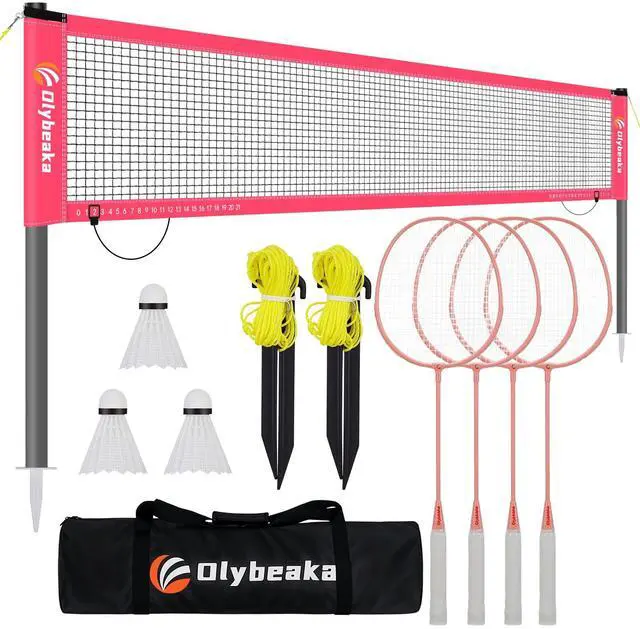 Main image of 20ft Portable Outdoor Badminton Net Set for Driveway Backyard, Beach, Park with Durable Anti-Sag PE Net, Heavy Duty Steel Poles, 4 Badminton Rackets, 3 Shuttlecocks and 600D Carry Bag