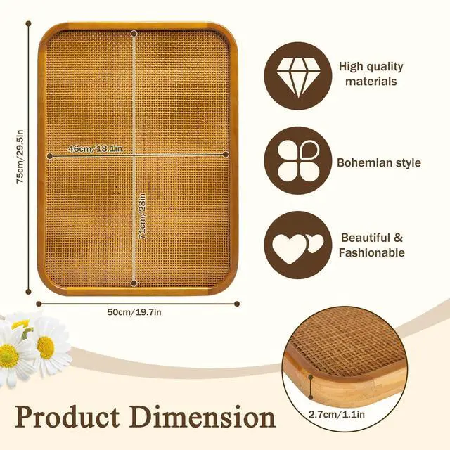 Alt view image 2 of 7 - 20" x 30" Bulletin Board, Round-Edged Rectangle Rattan Corkboard, Wooden Frame Boho Style Wall Organizer,5075Teng