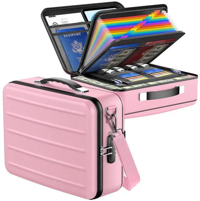 Main image of Fireproof Document Box with Lock, Hard-Shell Fireproof Safe for Home Documents, Portable Travel Fire Proof File Box for Passport Laptop Certificates, Rose Gold