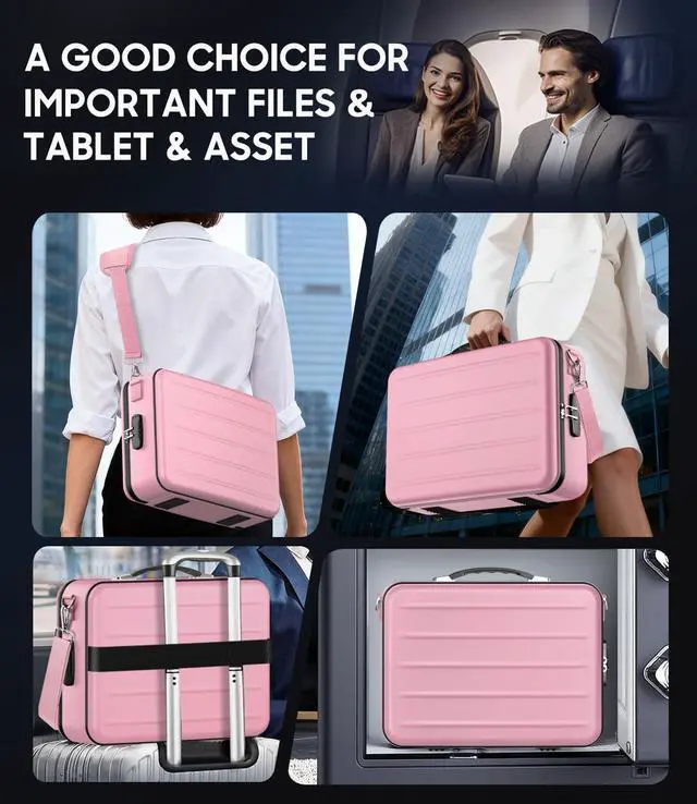 Alt view image 5 of 7 - Fireproof Document Box with Lock, Hard-Shell Fireproof Safe for Home Documents, Portable Travel Fire Proof File Box for Passport Laptop Certificates, Rose Gold