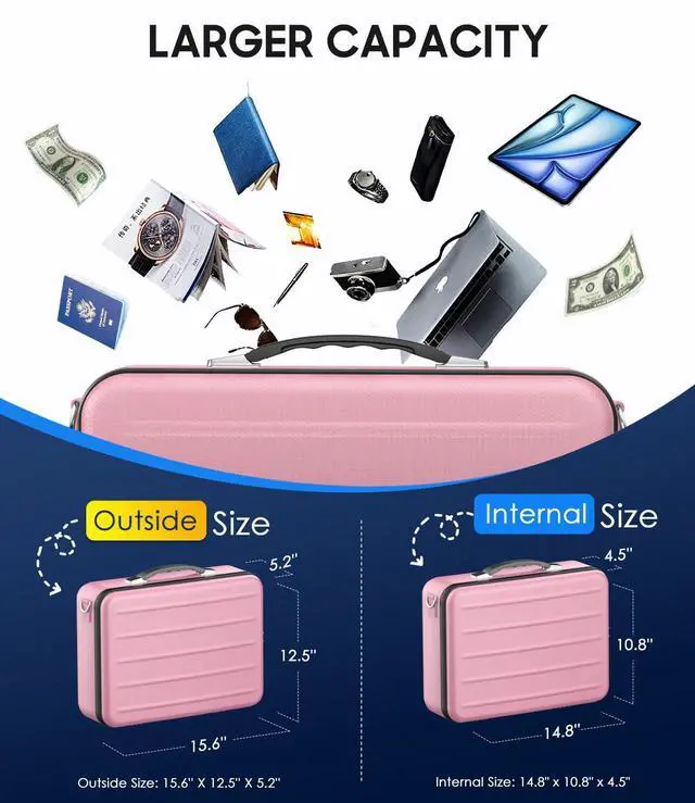 Alt view image 7 of 7 - Fireproof Document Box with Lock, Hard-Shell Fireproof Safe for Home Documents, Portable Travel Fire Proof File Box for Passport Laptop Certificates, Rose Gold