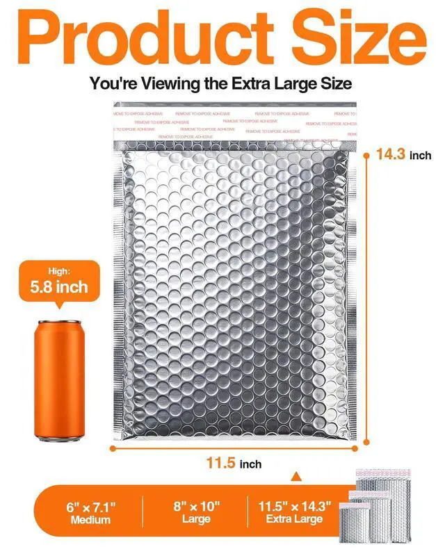 Alt view image 2 of 7 - 34Pack Insulated Bubble Mailers for Cold Shipping, 11.5" x 14.3" Thermal Mailing Bag for Frozen Food, Waterproof Packaging Envelope