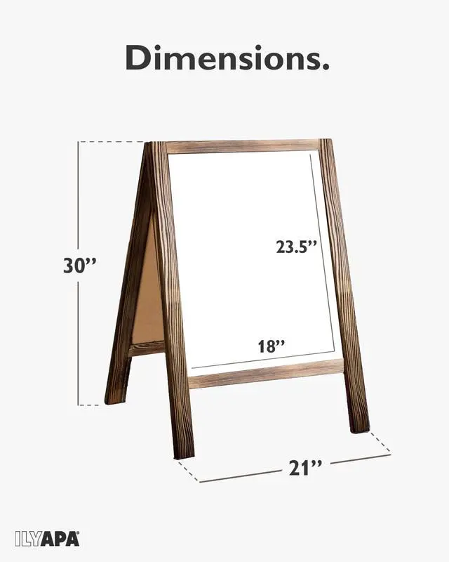 Alt view image 2 of 6 - A Frame Whiteboard Easel Sign 31x20 in - Sandwich Signs Outdoor | Solid Wood A Frame Whiteboard Sign, Magnetic Double-Sided Dry Erase, Brown