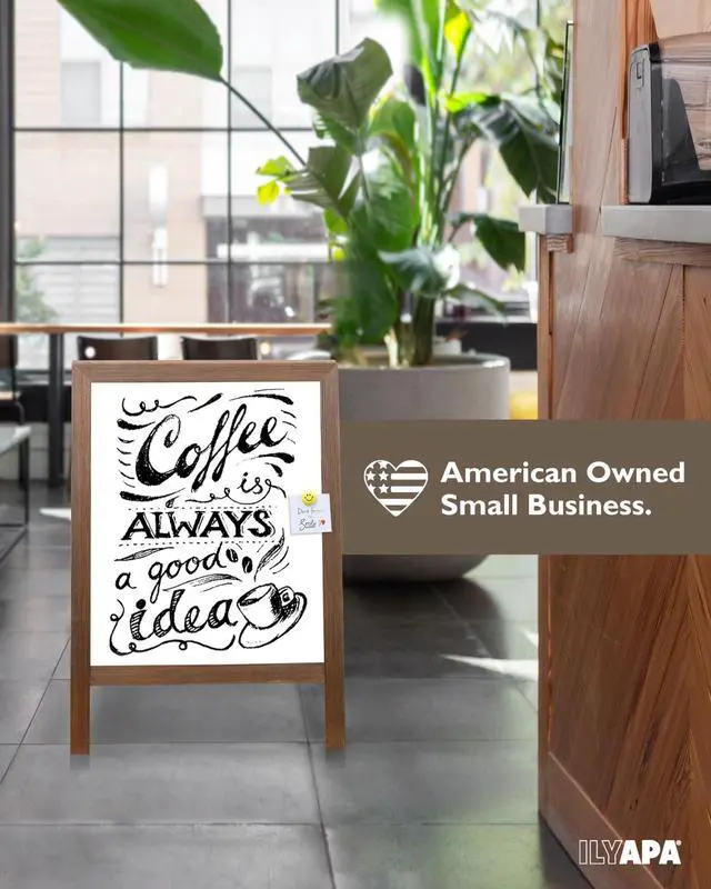 Alt view image 4 of 6 - A Frame Whiteboard Easel Sign 31x20 in - Sandwich Signs Outdoor | Solid Wood A Frame Whiteboard Sign, Magnetic Double-Sided Dry Erase, Brown